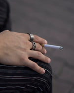 Load image into Gallery viewer, Invulnerable and robust.  Highlight your outfit with the statement piece. Elevate your style with our minimalist ring, perfect for daily wear and layering. Crafted from high-quality titanium and available in silver/ Charcoal color.  Material: Titanium, Color: Matte Silver/ Charcoal. | water-resistant, no-tarnishing, hypoallergenic |
