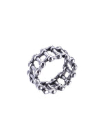 Load image into Gallery viewer, Simple but Bold.  Delicately designed bike chain ring. It does not limit its shape to a circle but swivels around as it moves. Elevate your style with our minimalist ring, perfect for daily wear and layering.  Crafted from high-quality titanium and available in silver color.  Material: Titanium.  | water-resistant, no-tarnishing, hypoallergenic
