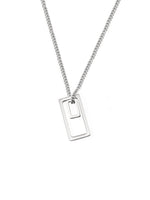 Load image into Gallery viewer, Two rectangles in the same ratio.   Minimalist necklace featuring delicately designed two rectangular pendants. Elevate your style with our necklace, perfect for daily wear and layering.  Crafted from high-quality titanium and available in silver color.  Material: Titanium, 63+5cm in length. | water-resistant, no-tarnishing, hypoallergenic |
