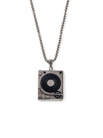 Load image into Gallery viewer, Made with love for whoever enjoys music.  Minimalist necklace featuring delicately designed vinyl player pendants and box chain. Elevate your style with our necklace, perfect for daily wear and layering. Crafted from high-quality stainless steel and available in silver color.  Material: Surgical steel, Color: Old silver. 60+5.5cm in length. | water-resistant, no-tarnishing, hypoallergenic |
